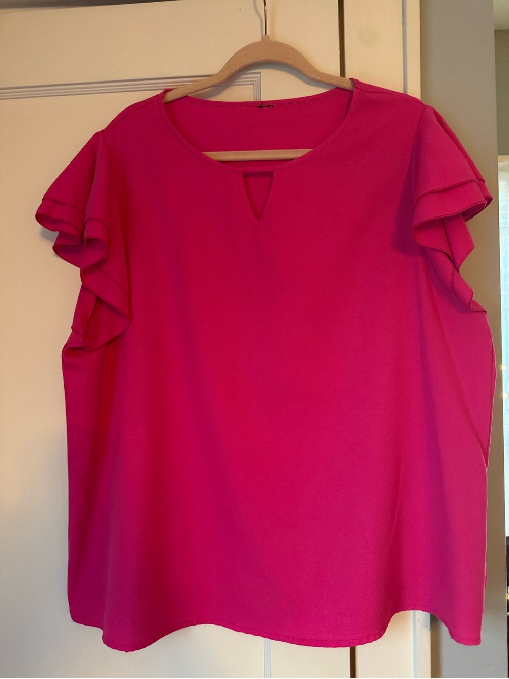 Women’s Flutter Sleeve Keyhole Top - Hot Pink